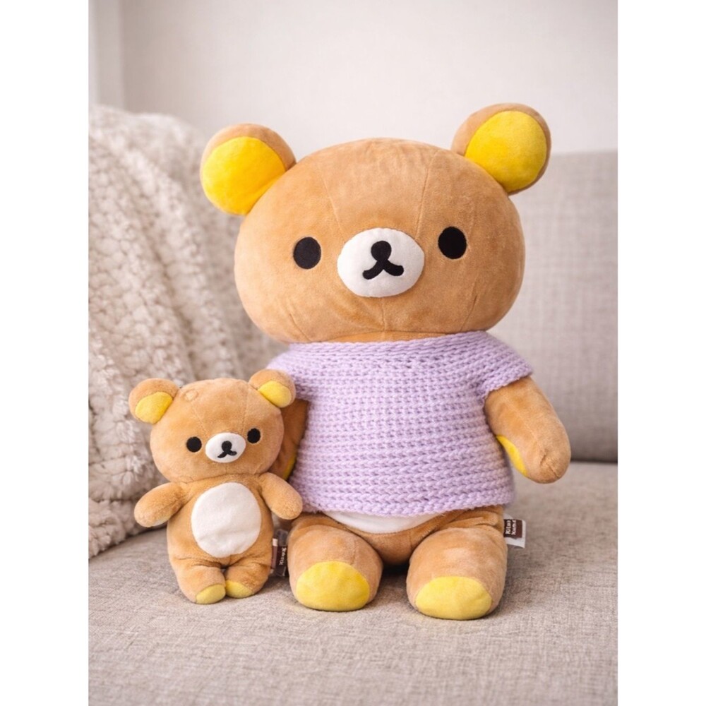 Rilakkuma Plush Bundle San-X Large + Small Bear w/ Knit Sweater Kawaii Japan